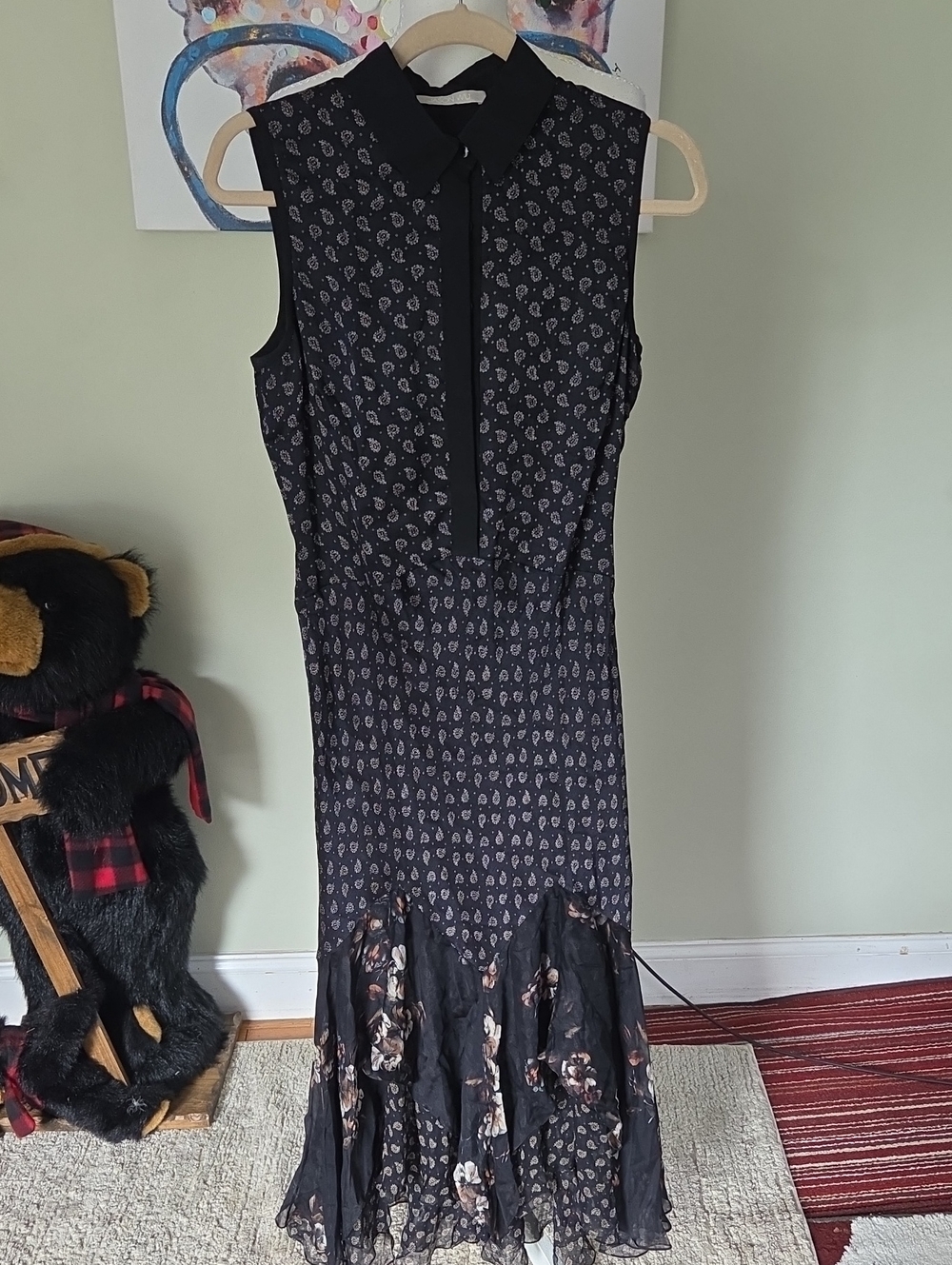 Sleeveless Black Printed Maxi Dress Jason Wu Silk